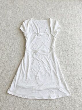 White Square neck Mini dress w/Shorts underneath XS New